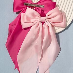 Hot Pink Bow for Women's Hair - 2 Pack, Elegant Satin Bow Hair Accessories